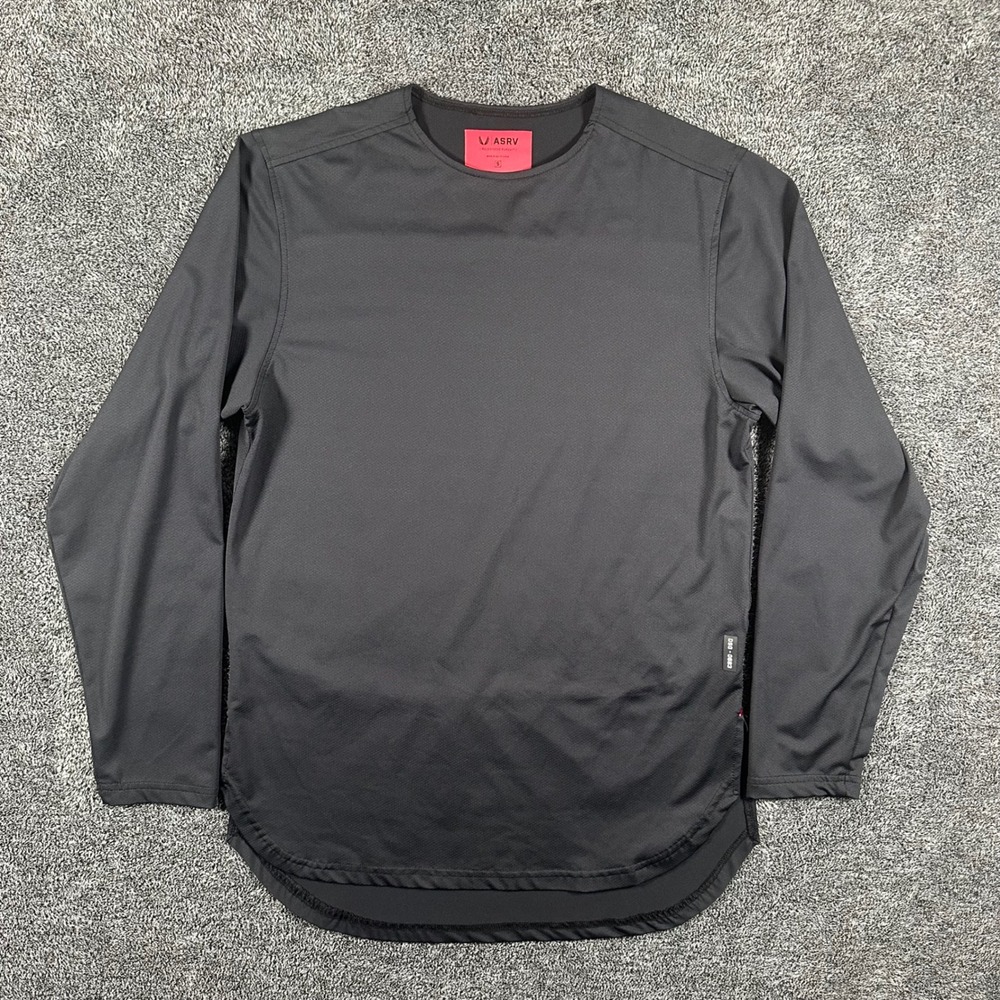 ASRV Shirt Mens Small Black Curved Hem Long Sleeve Performance Training Top